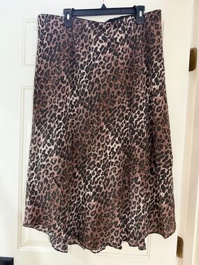 Johnny Was Brown and Black Leopard Print A-Line Skirt